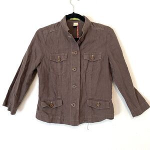 Sigrid Olsen Linen Shirt Jacket Women Size 4 Brown Button Down Pockets Utility